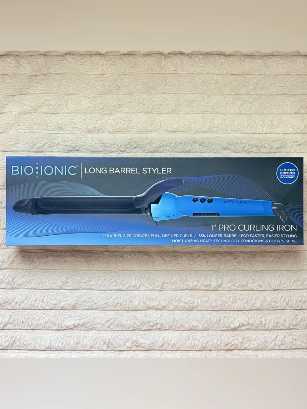 Bio Ionic Long Barrel Styler 1” Pro Curling Iron Rich Cobalt Limited Edition NEW